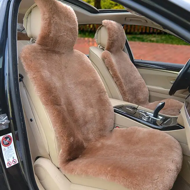 Camel MUNIUREN австралийские шерстяные чехлы для сидений автомобиля зимние высококачественные цельные накладки из натуральной шерсти меховые подушки для сидений из овчины - Название цвета: Camel