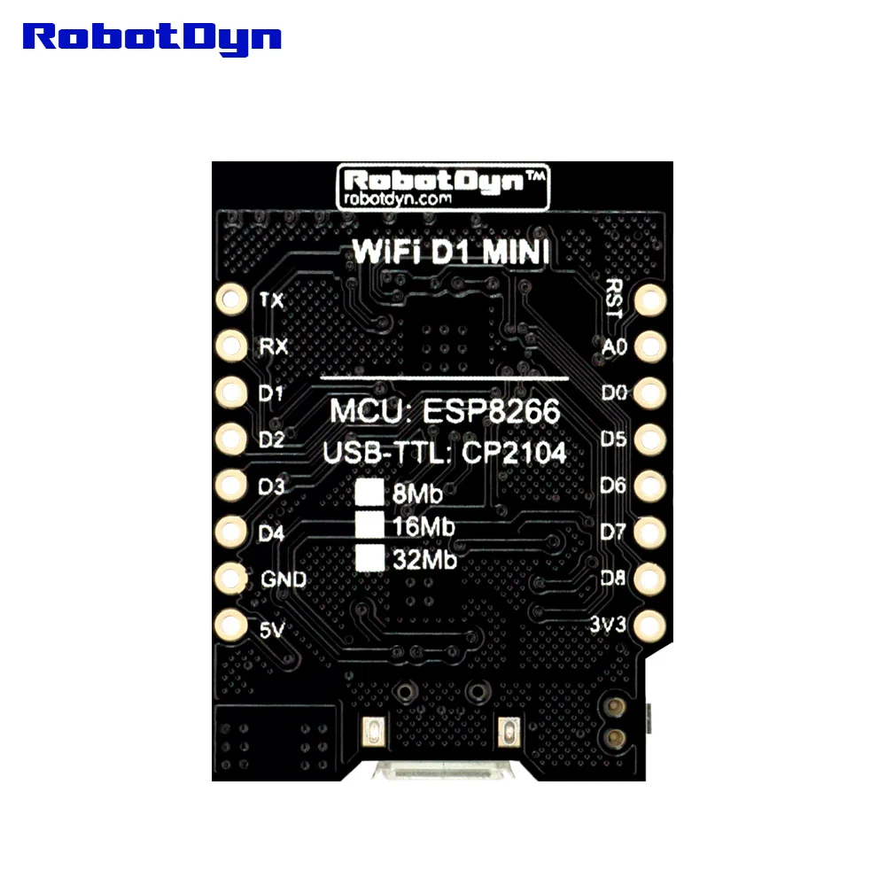 RobotDyn WiFi D1 mini PRO интеграция ESP8266+ 32Mb flash и USB-TTL CP2104