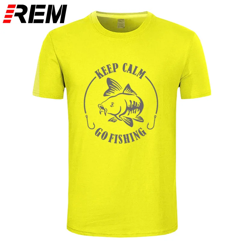REM Keep Calm Go Fishinger футболка юмором карпом печать мужская брендовая Футболка Высокое качество хлопок o-образным вырезом короткий рукав Футболка