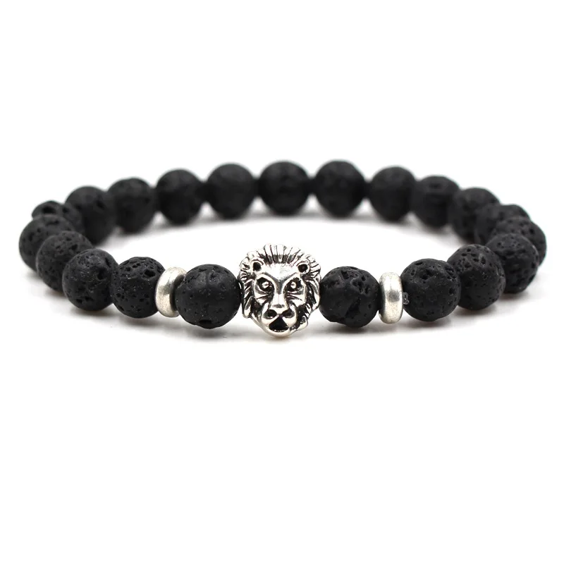 

Fashion Classic Men Bracelets Black Lava Stone Beads Charm Bracelet For Women Jewelry Handmade Animal Avatar Pulseira hombres