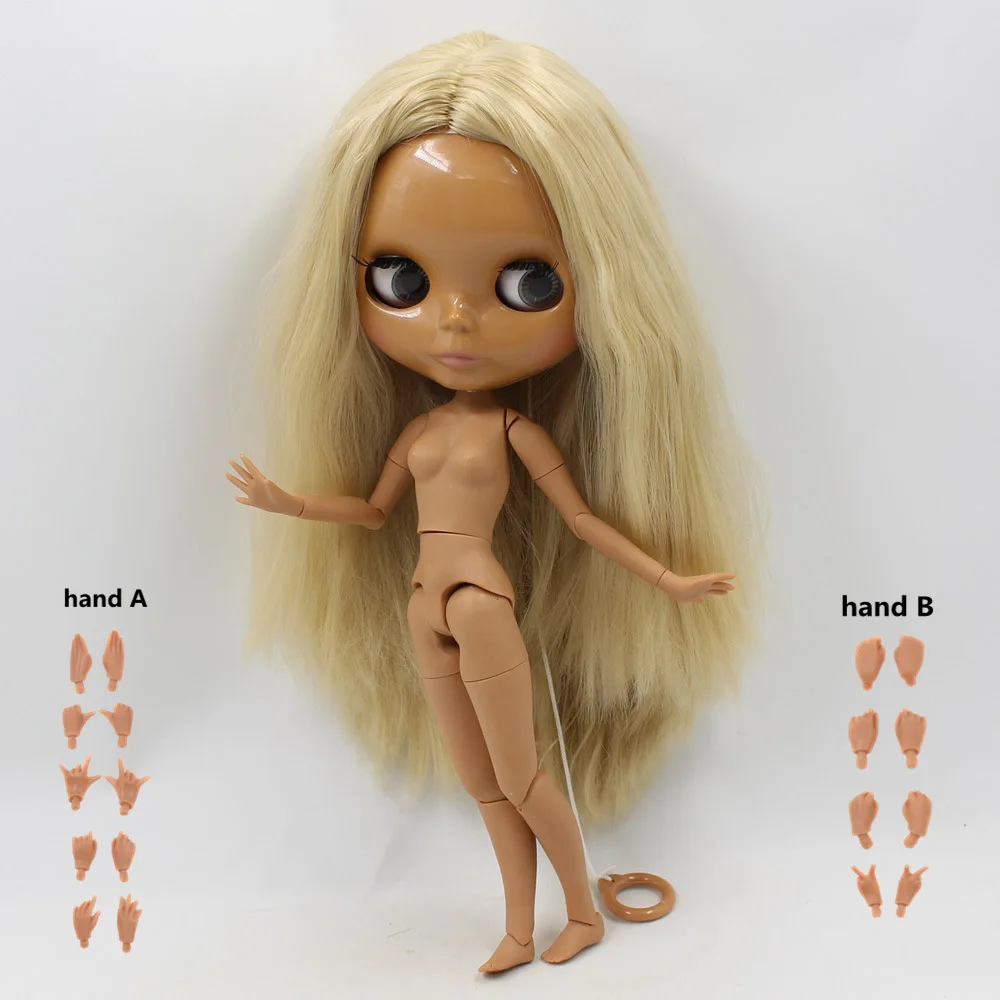 nude doll gestrue AB Специальная цена Blyth Joint тело Обнаженная кукла прямые светлые волосы без челки темная кожа 30 см подходит для DIY № 538 - Цвет: nude doll gestrue AB