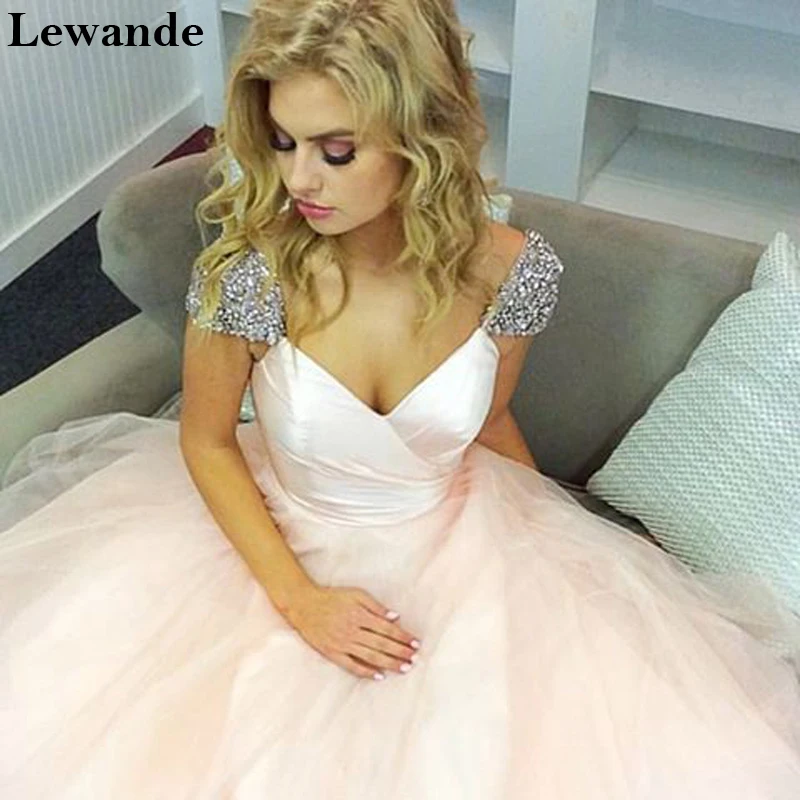 Lewande с короткими рукавами Милая атласная Тюль платье для выпускного вечера 50863