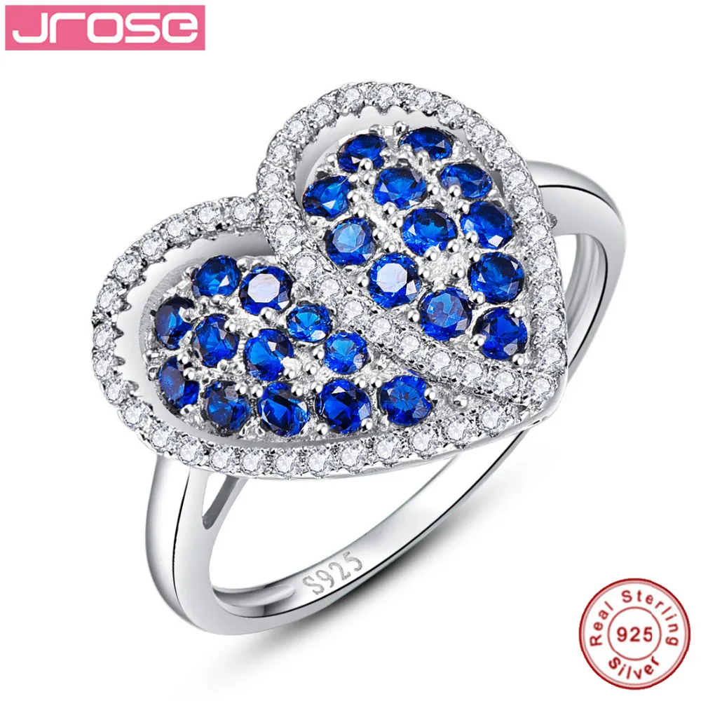 Jrose сердце дизайн подарок Blue Lab created обручальное кольцо твердое чистое серебро 925