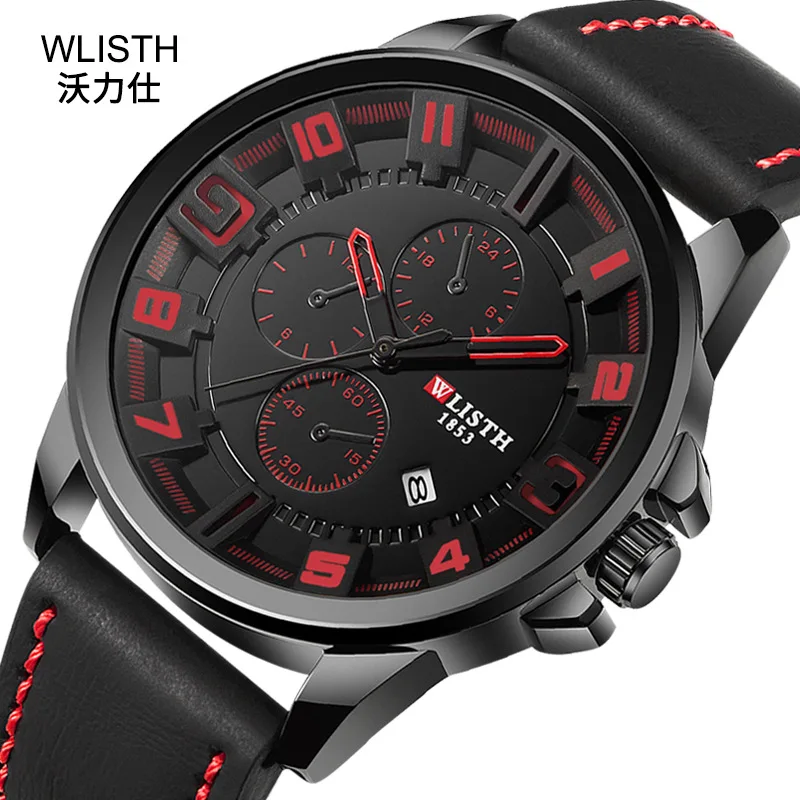 

Fashion Wlisth Top Brand Big Dial Watch Men Sport Calendar Man Luxury Leather Quartz Waterproof Clock Men's Wristwatches