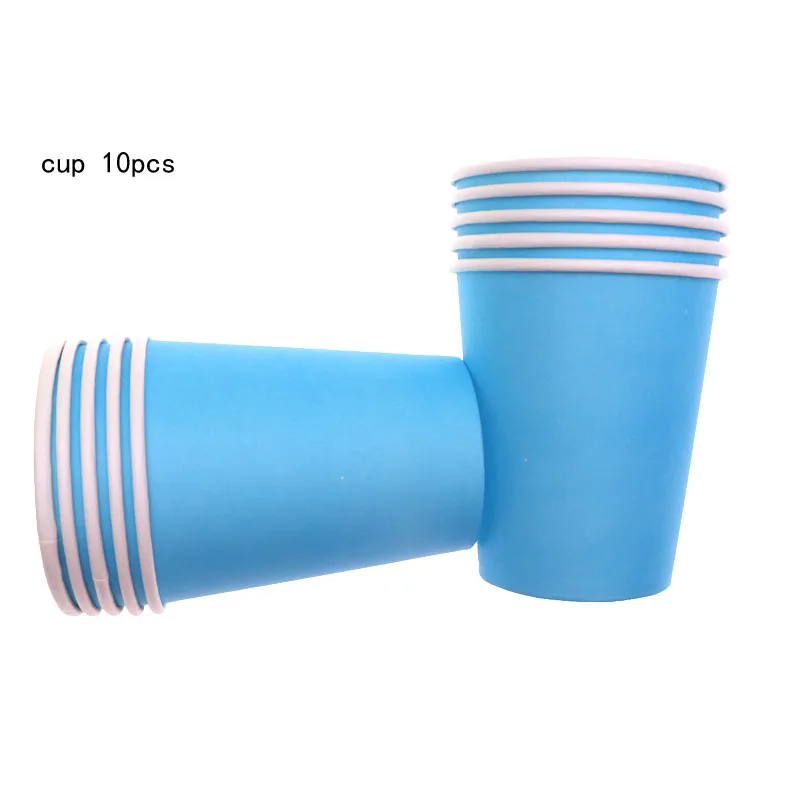 blue cup 10pcs Зеленые однотонные тарелки чашки столовые приборы наборы свадебные декорации, праздник наборы; детский душ с днем рождения для детей - Цвет: blue cup 10pcs
