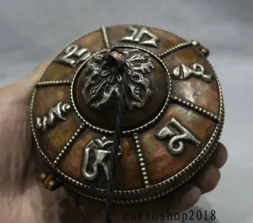 

wedding decoration 5" Old Tibet Tantra Copper Six Syllable Mantra Shakyamuni Buddha Small Bell Set