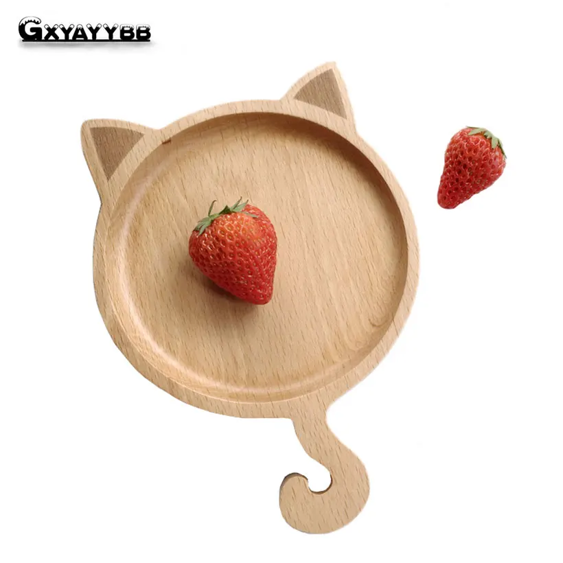 1Pc Quality Beech Rabbit Face Wood Dinner Plate Cute Animal Pattern Food Fruits Dish Wooden Service Kid's Dining Tray | Дом и сад
