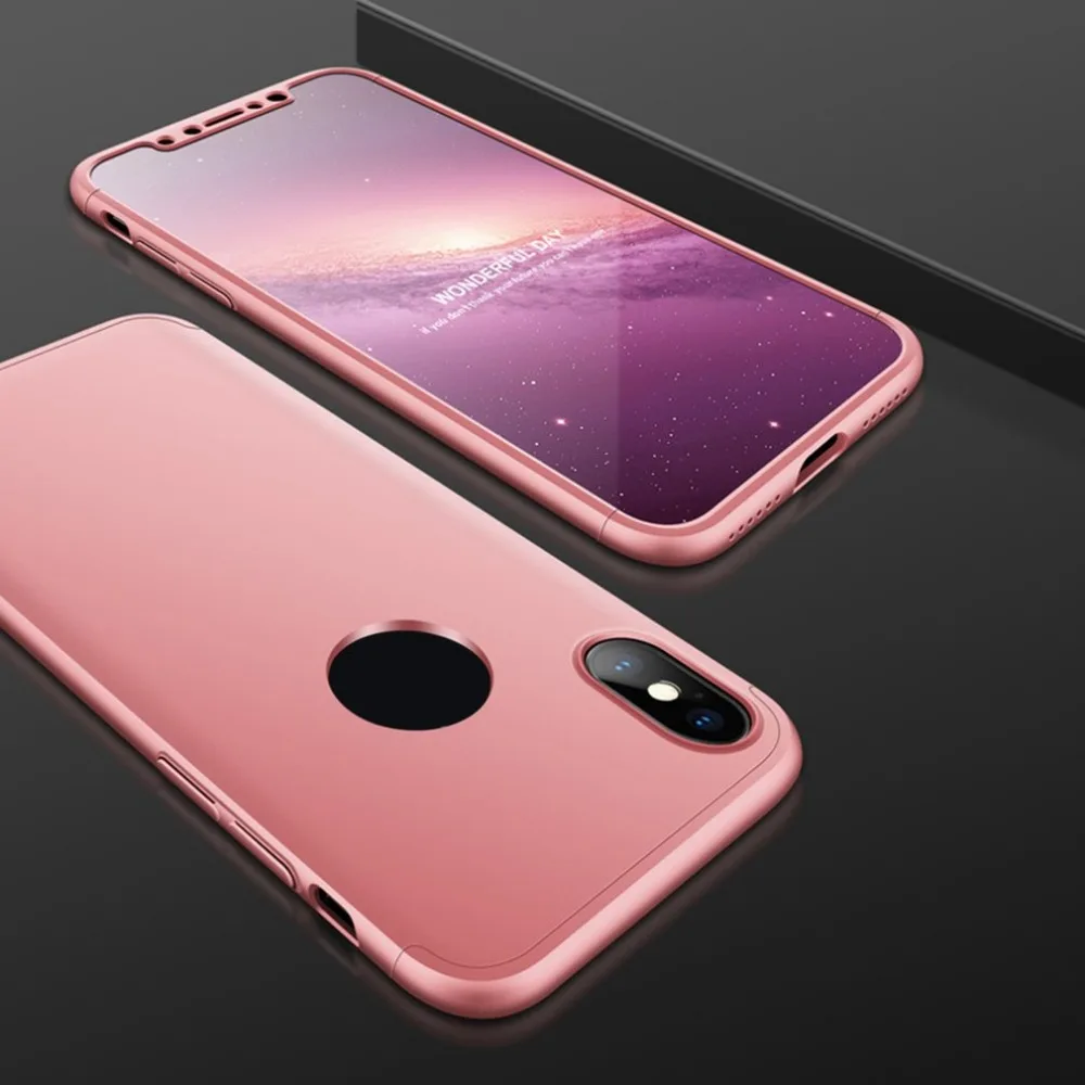 5 Pcs Rose gold Shockproof PC Phone Protective Case with Glass Film Full Cover For iPhone X |
