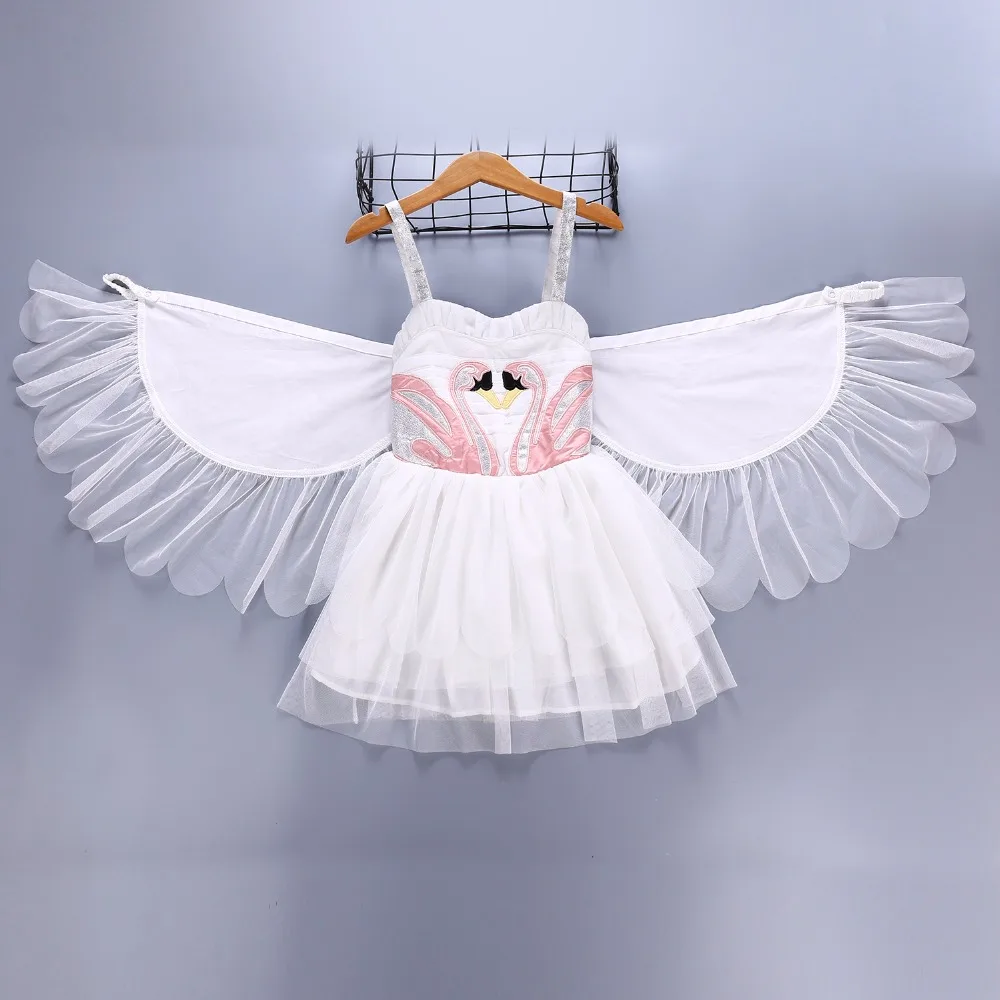 

Summer Kids Dresses for Girls Dress The Swan for Children Lace Wings Angel Dress Kids Vestido Flamingo Costume Princess Dress 8Y