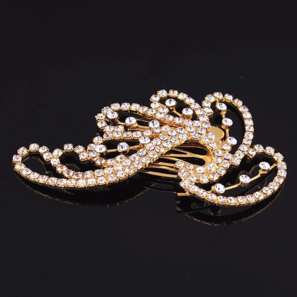 2018 New Fashion Bridal Hair Combs Pins Gold Wing Crystal Wedding Comb For Women Bride Accessories Tiaras Hairpiece | Украшения и