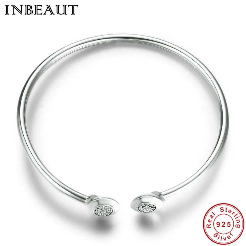 INBEAUT, Одноцветный, 925 пробы, серебряный, свадебный браслет, женский, классический, S925, чистый, Круглый, кубический цирконий, открытый, Чиан, браслеты