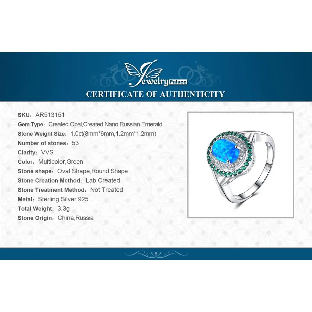 Jewelrypalace модные 1.2ct Овальный создания опал инкрустация Изумрудный коктейль кольцо