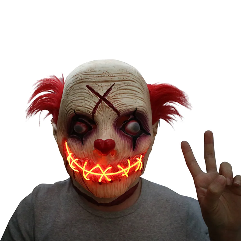 MostaShow Ужасы клоун светодиодный Маска Light Up Joker маске Хэллоуин пугающая маска