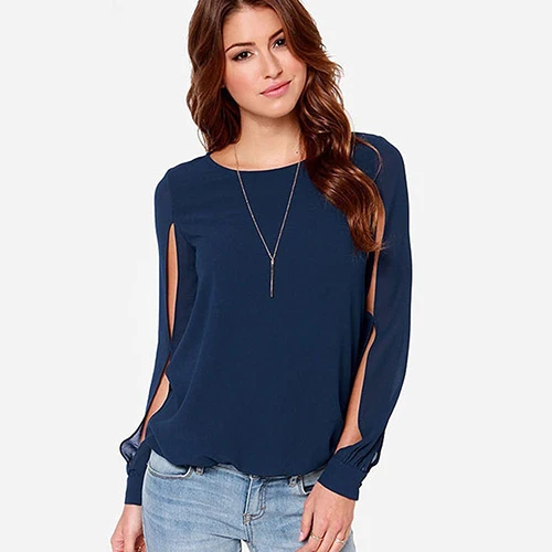 

Women's Fashion Loose Sexy Long Sleeve Chiffon Casual Blouse Shirts Tops