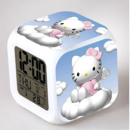 Лучший подарок для детей светодиодный цифровой будильник Kitty reloj despertador часы ночной Светильник horloge digitale часы с календарем - Цвет: Фиолетовый