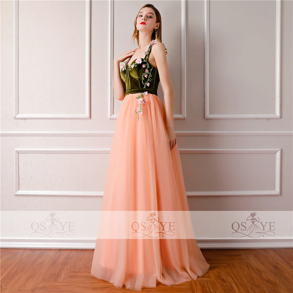 QSYYE 2018 винтажные Длинные Выпускные платья Robe de Soiree 3D цветочное розовое Тюлевое