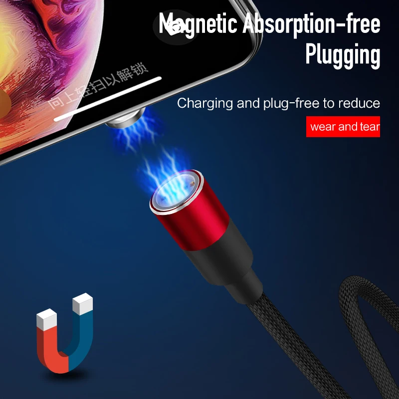 Магнитный кабель ROCK QC 3 0 3A type C Micro Usb для iPhone Xiaomi huawei быстрая зарядка светодиодный