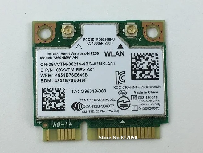 ,    Intel Dual Band Wireless-N 7260 7260HMW,  mini PCI-E 2, 4G/5Ghz WiFi   Bluetooth 4, 0
