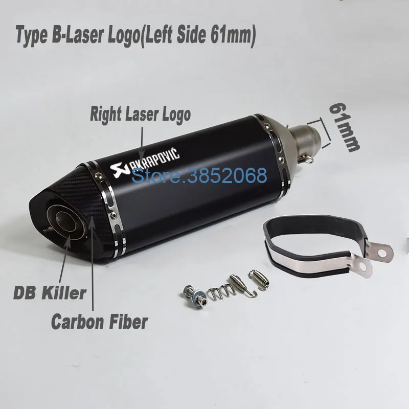Type B 61mm R-laser Мотоцикл Akrapovic выхлоп Впускной диаметр 61 мм L: 570 мм/470 мм Мотоцикл углеродного волокна наконечник выхлопа глушитель побег с DB Killer - Цвет: Type B 61mm R-laser