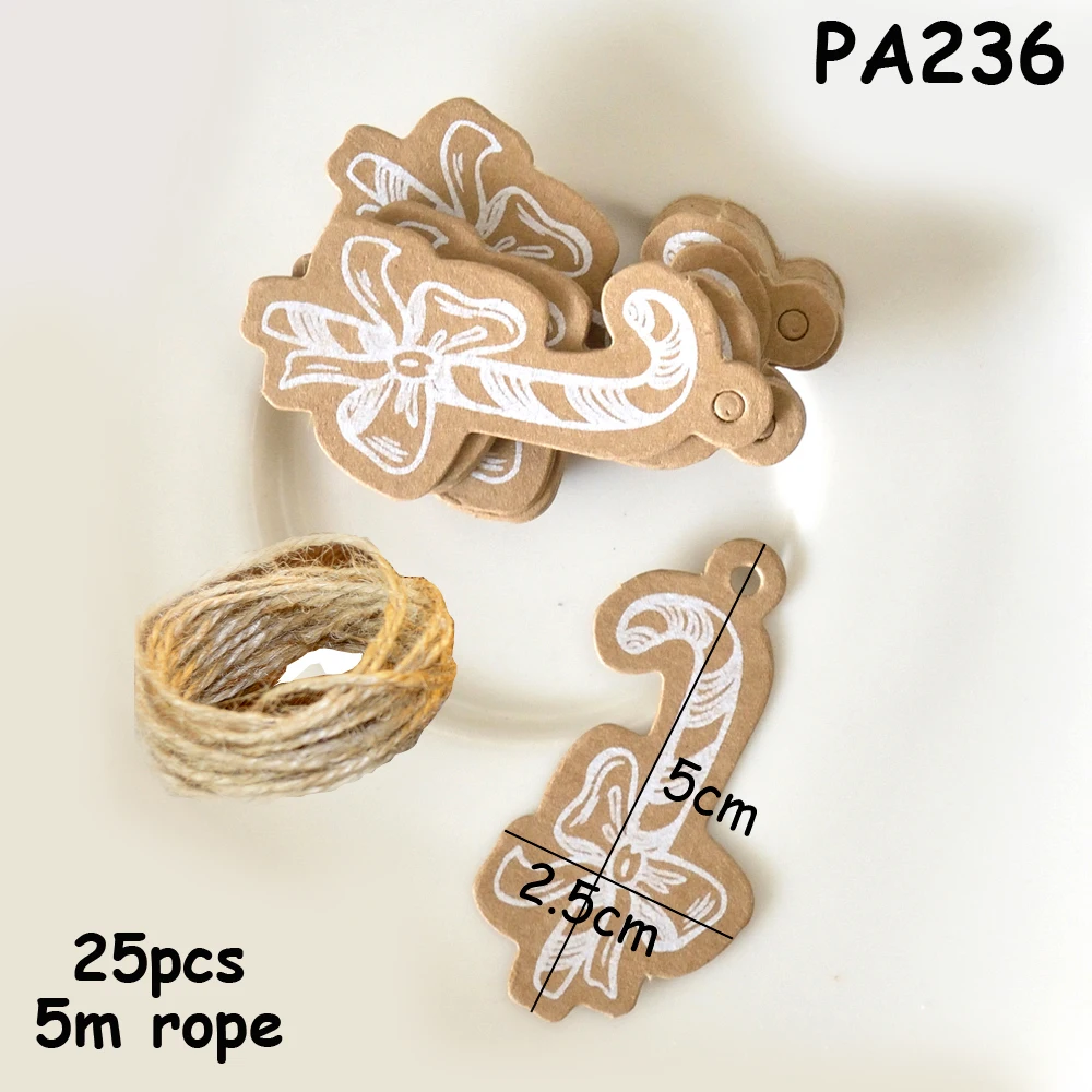 PA236-I 5m rope 25 шт много стиль крафт-бумаги бирки ручной работы/Счастливого Рождества спасибо поделки, ярлык этикетки упаковочные материалы для подарков Свадебные сувениры - Цвет: PA236-I 5m rope