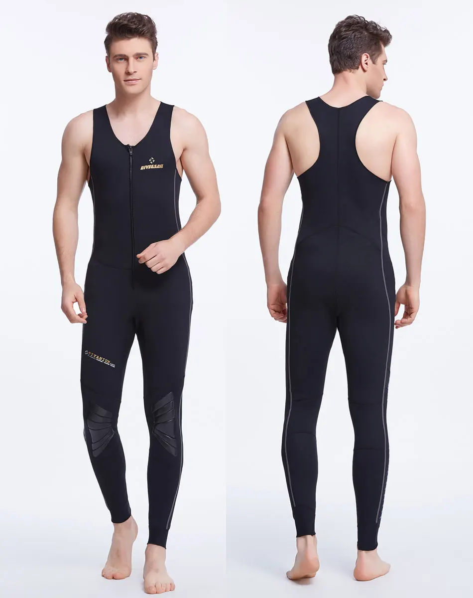 

3mm Neoprene Men's Sleeveless Vest Wetsuit for Diving Snorkeling Surfing Scuba Sports Men's Long John Wetsuit Front Zipper Black