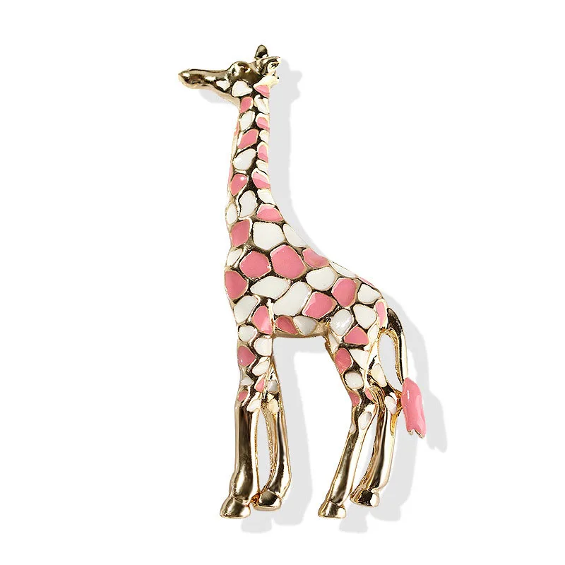 Pink giraffe Эмалированные броши в виде жирафа для женщин, Милая брошь булавка в виде животного, модное ювелирное изделие, золотой цвет, подарок для детей, изысканные броши S2730 - Окраска металла: Pink giraffe