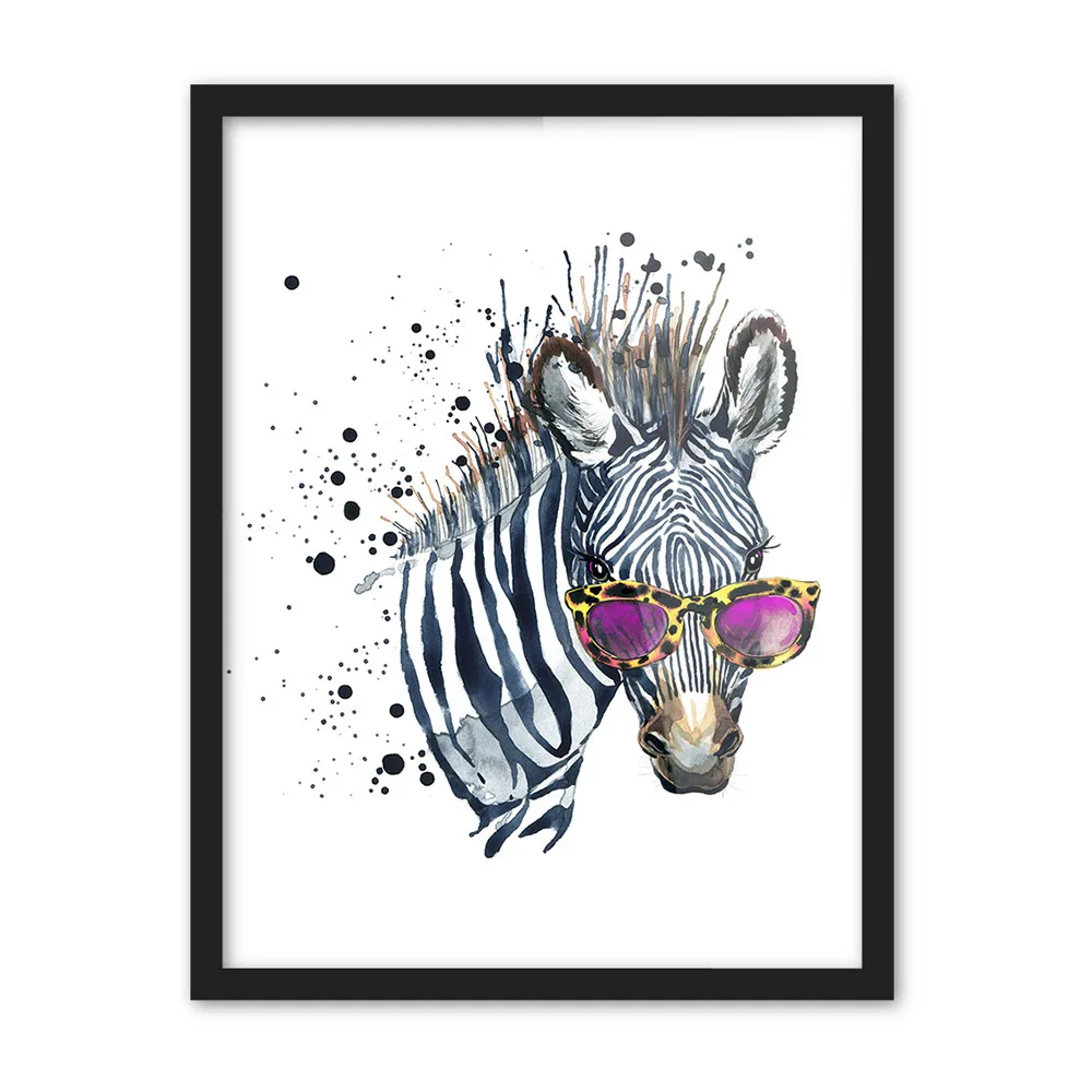 Акварель Животные Зебра печатающая головка Лев большой арт-принт на холсте