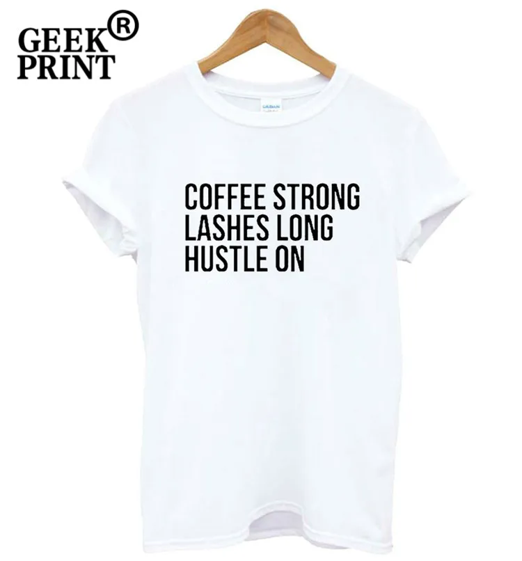 Горячая кофе сильные ресницы длинный hustle на логотип Футболка женская футболка