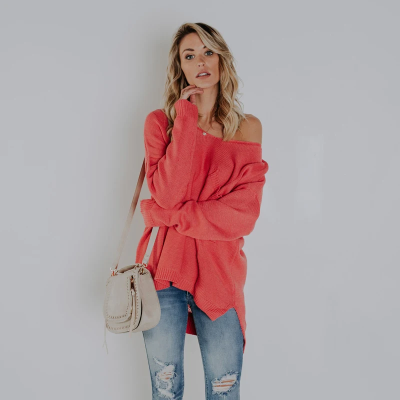 2018 Autumn Sweaters Batwing Sleeve Oversized Orange Sweater Winter Knitted Pullovers Women Sexy Back Hollow Out Jumper | Женская одежда