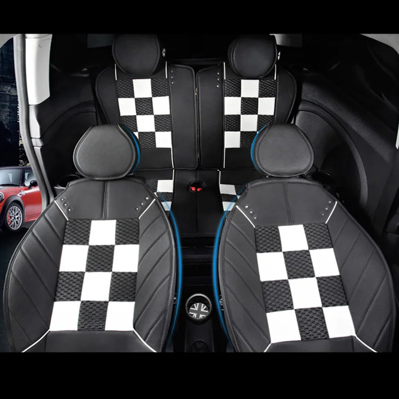 Роскошные 3D Ice Slik ПВХ кожаные чехлы для сидений автомобиля Защита для Mini Cooper One JCW F56 F55 F60 R55 R56 R60 земляк автомобильный стиль - Название цвета: Ice Slik Checker