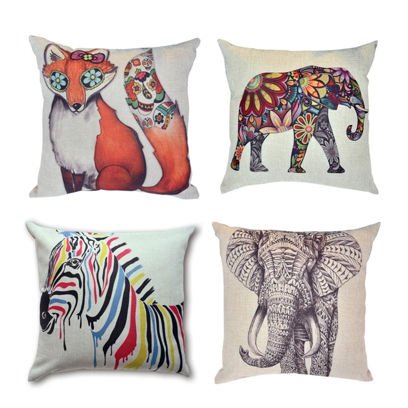 2019 новый милый слон Зебра лиса льняной чехол для подушки в офис стул поясничная