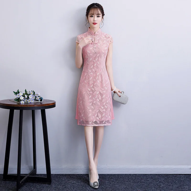 

Chinese Traditional Short Cheongsam Women Min Dress Ball Costume M-3XL