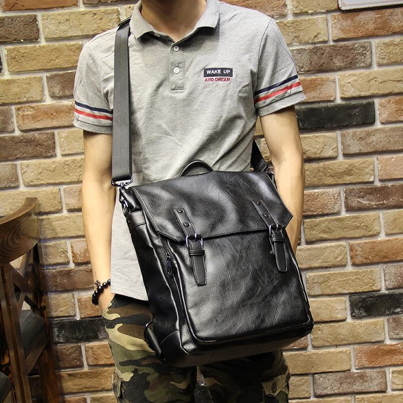 Модный классический крутой черный мужской рюкзак из искусственной кожи акция