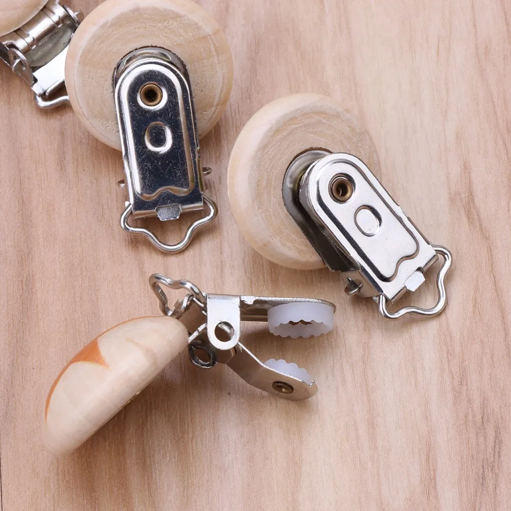 

5pcs Pacifier Clips Round Wooden Clip Charms For Baby Pacifier Chain Teether Toy