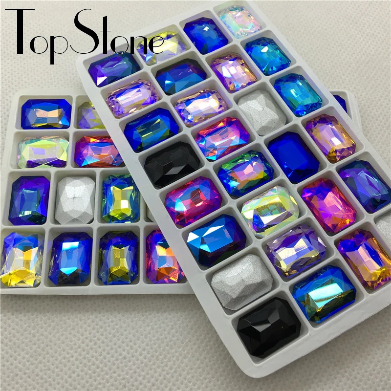 Разноцветные стеклянные прямоугольные Восьмиугольные Стразы AB без отверстий