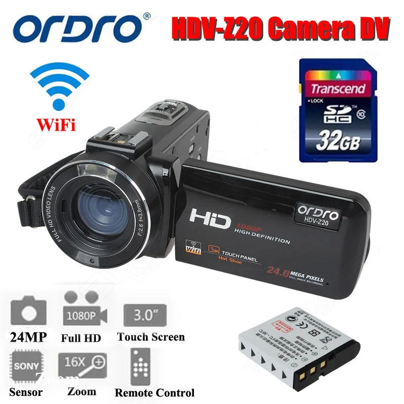 ORDRO HDV Z20 Цифровая видеокамера 3 0 &quotсенсорный экран 1080P Full HD 16X зум 24MP распознавание