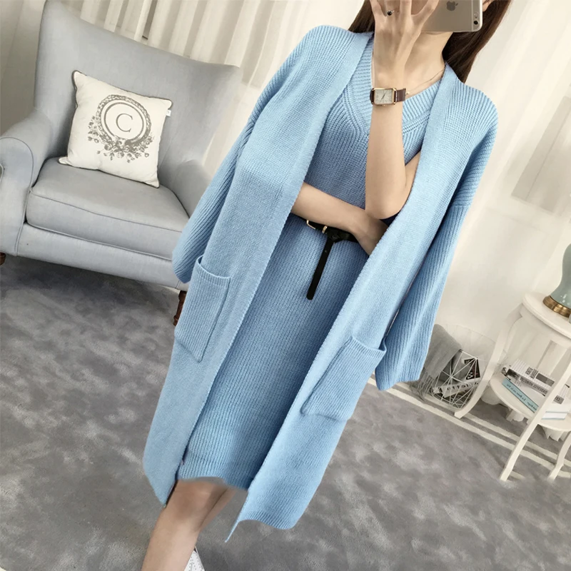 Two sets of spring and autumn sweater coat fashion dress set 2018 new long cardigan |