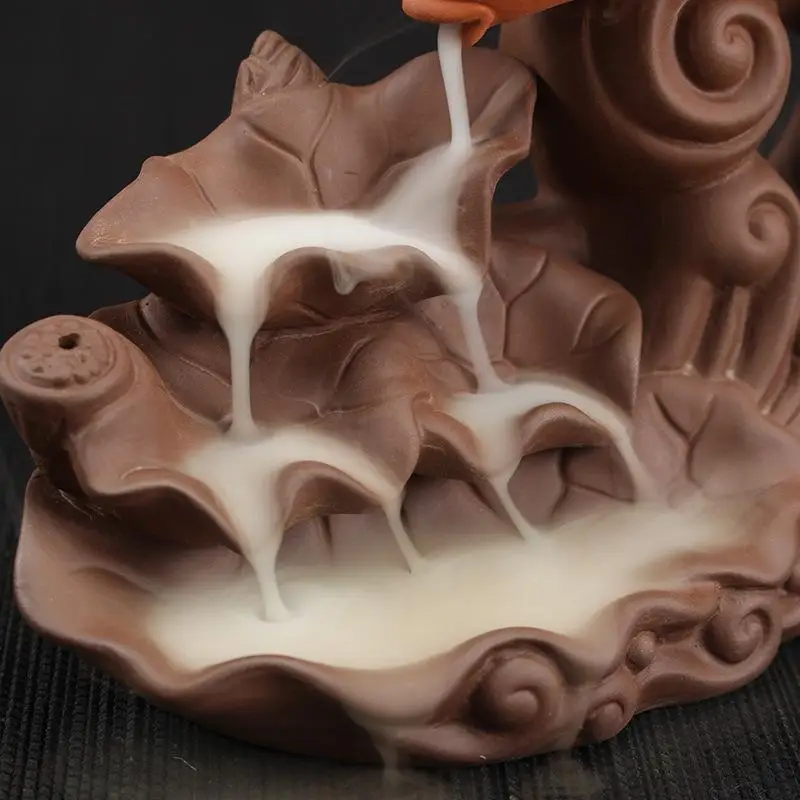

China Handmade Fish Incense Burner Wedding Meditation Gift Porcelain Somke Waterfall Backflow Cone Sticks Holder Home Decor