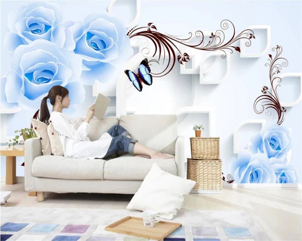 Обои на заказ 3d фотообои синие волшебные розы лоза 3D стерео тв фон обои для