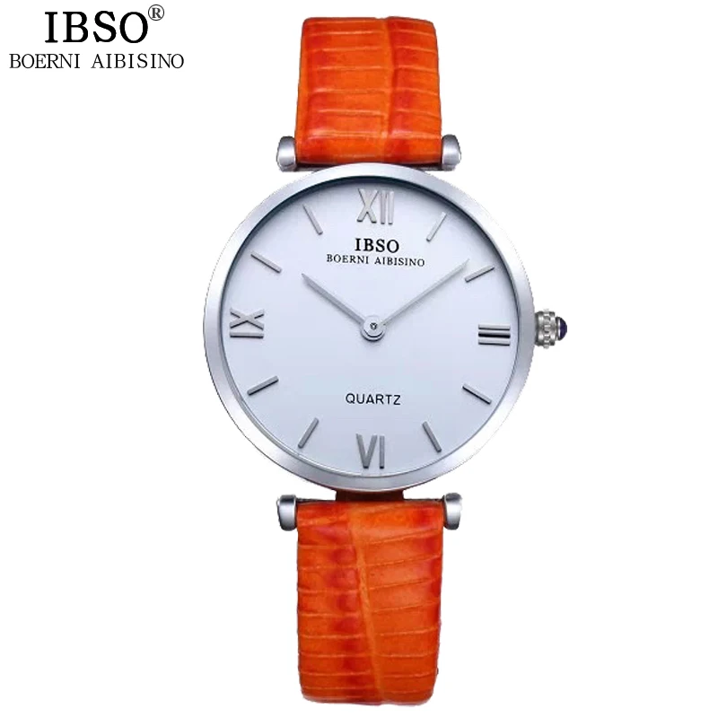 A orange IBSO брендовые часы, женские наручные часы, роскошный красный ремешок из натуральной кожи, кварцевые часы, женские часы, Relogio Feminino# B2210L - Цвет: A orange
