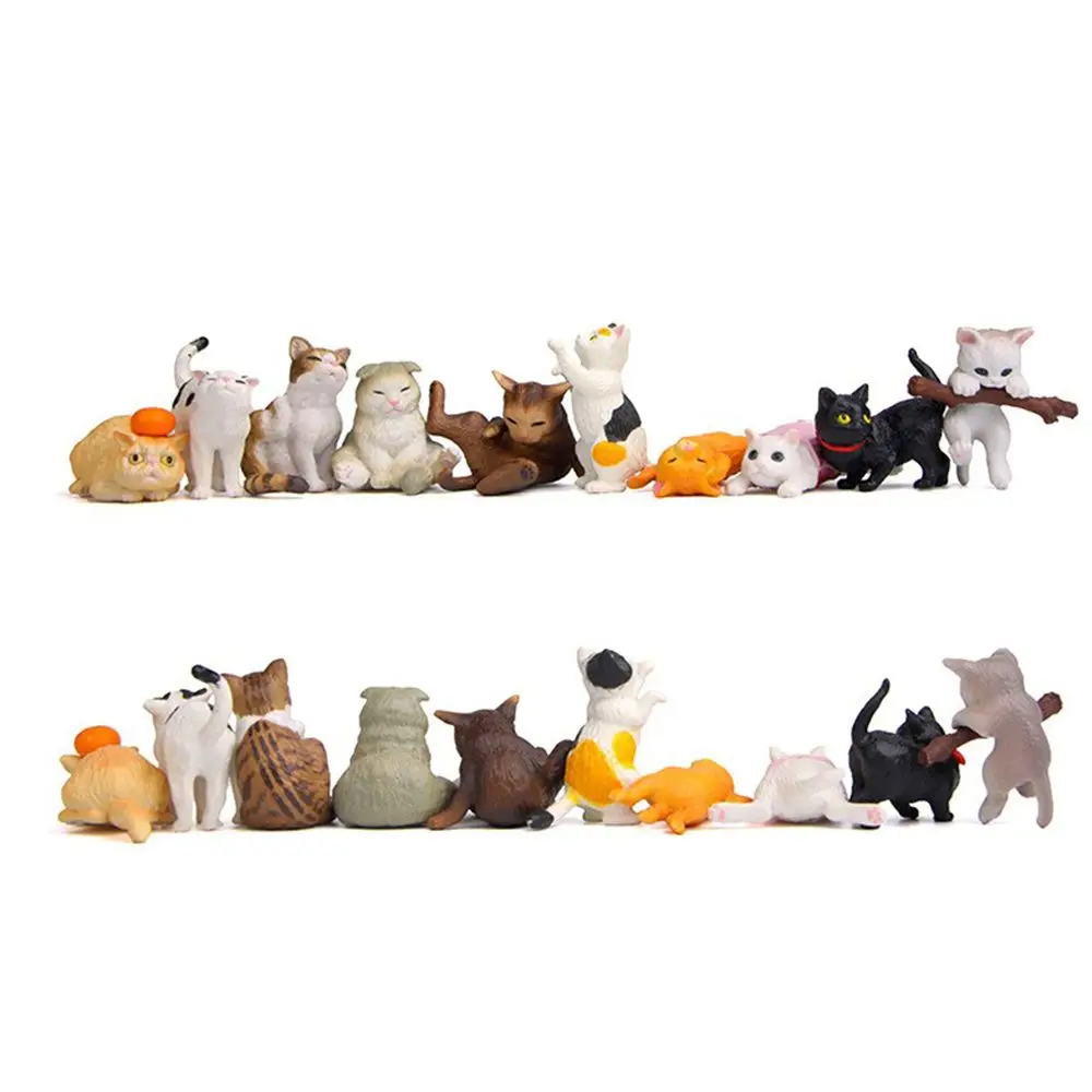 10pcs/set Playing Cat Figurine Miniature Lifelike Kitten Animal Decoration Mini Fairy Garden Cartoon Statue Craft Home Car Decor | Дом и сад