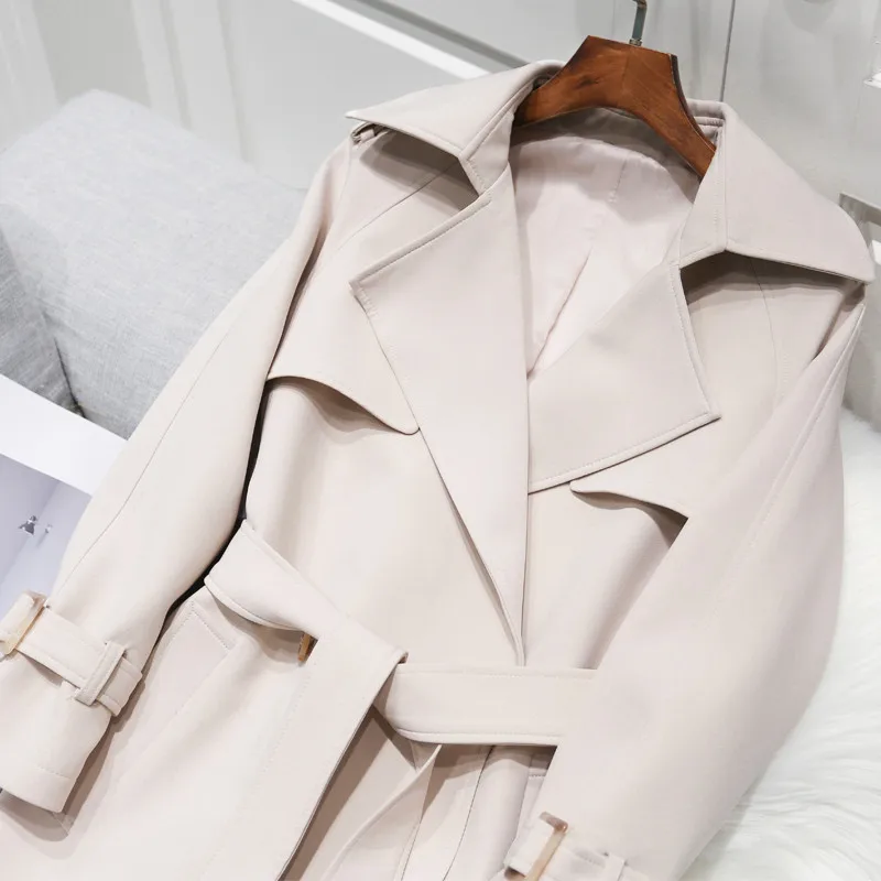 

2019 Fashion Women Trench Coat Turn-down Collar Double Breasted Casual Female Windbreaker Long With Belt Outwear Plus Size M205