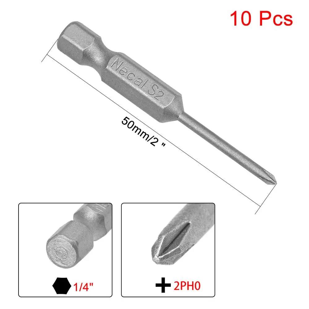 Магнитная отвертка uxcell 10 шт. 1/4 дюйма с шестигранным хвостовиком Phillips 1 6/2 5/2/3/3 мм