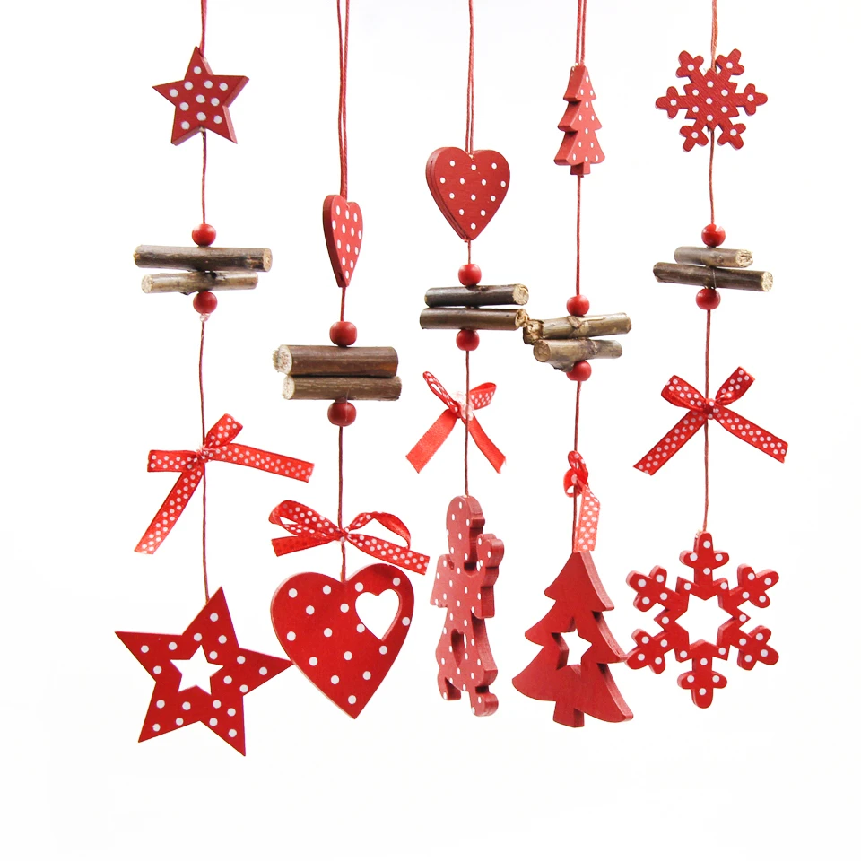 

Деревянные новогодние подвески DIY House CH794-5pcs красные