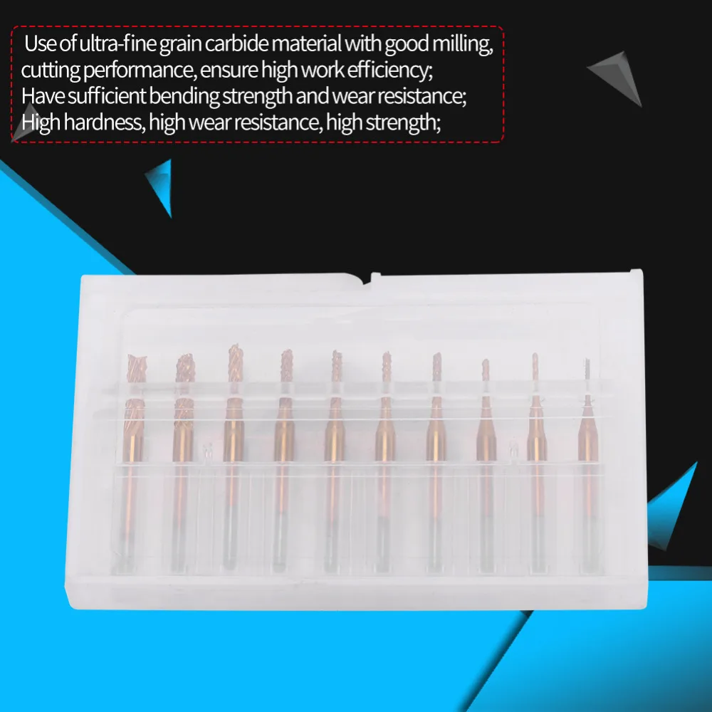 10 шт./компл. фреза с титановым покрытием хвостовик 1/8 дюйма 37 мм карбидная