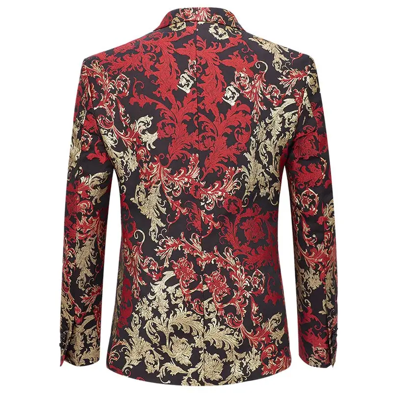 YUNCLOS красный золотой свадебный мужской костюм с золотым тиснением двубортный