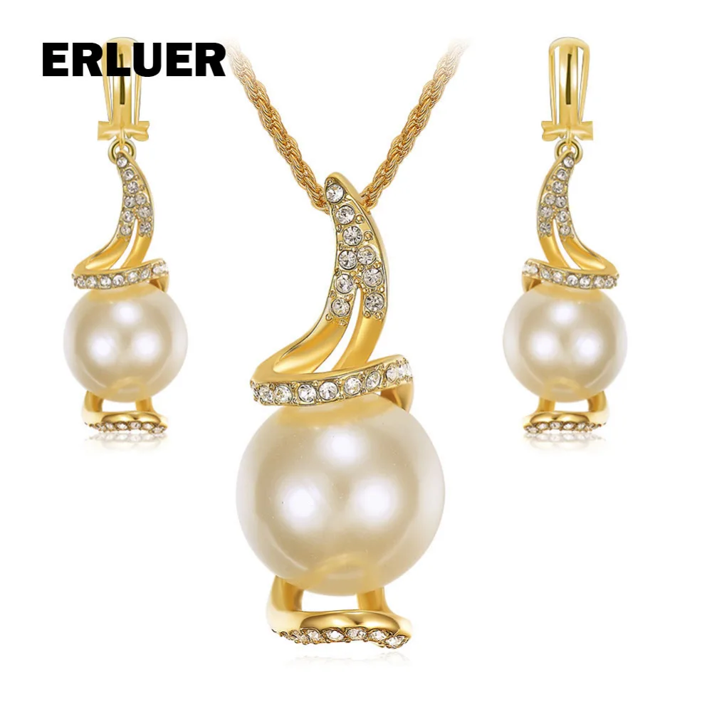 Ювелирные наборы с имитацией жемчуга для женщин и девочек Дубай золотой цвет