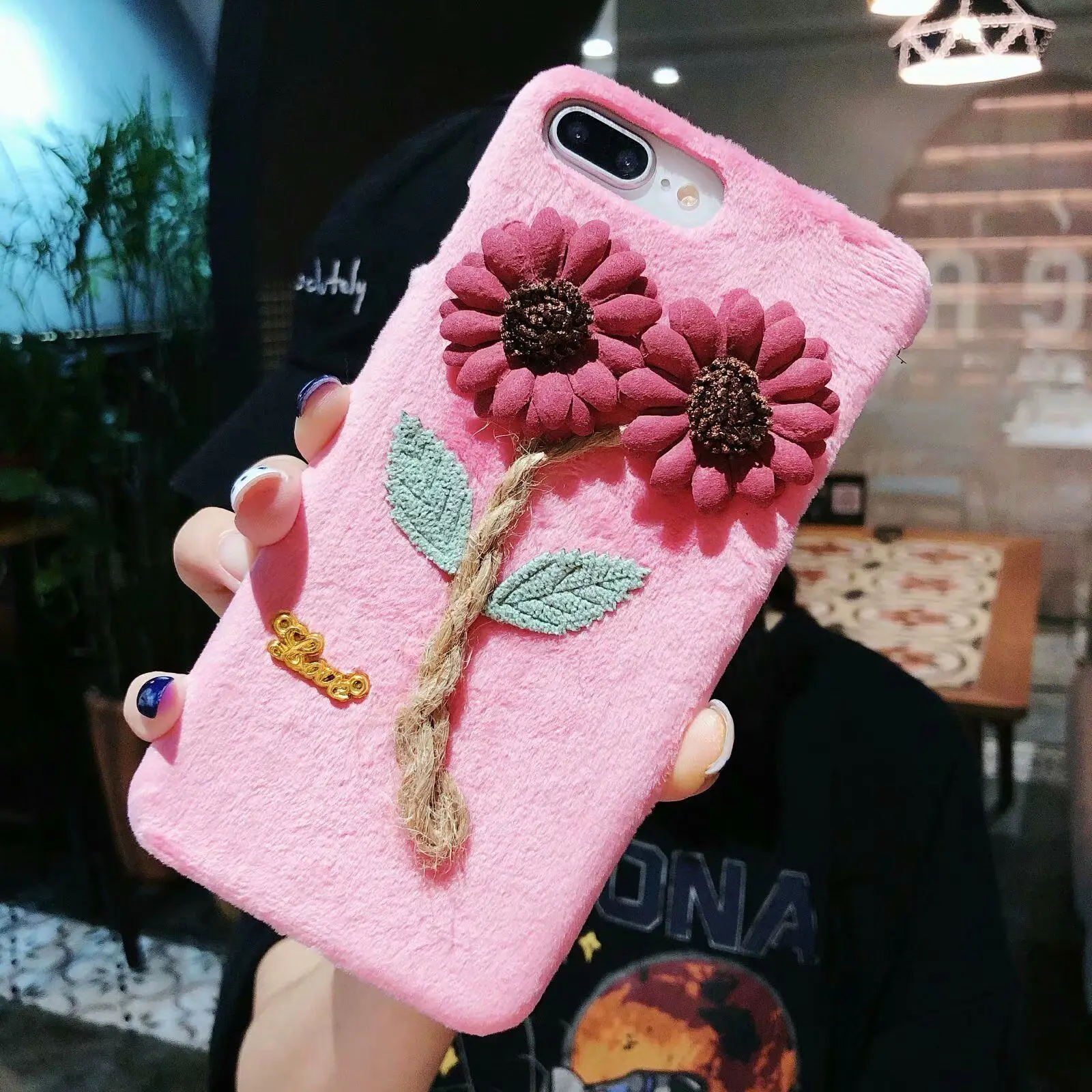 Fashion Lovely Flower Slim PC Plush Soft Back Case Cover For iPhone X 6s 7 8 Plus |