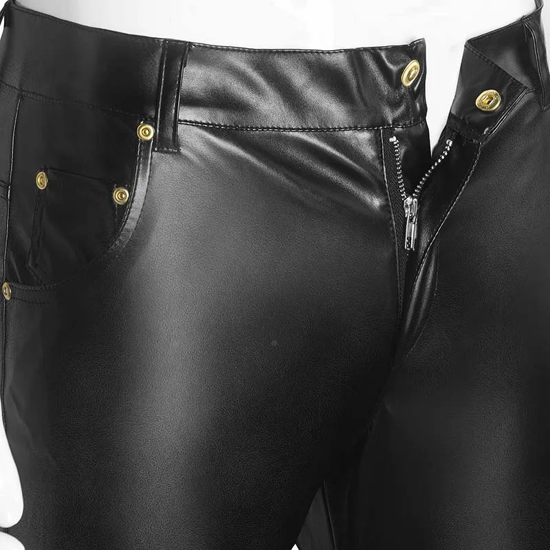 Мужские черные брюки AIIOU из искусственной кожи длинные сексуальные обтягивающие