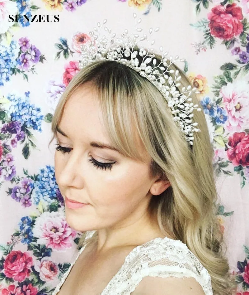 

Hand-made Pearls Bridal Crowns Princess Wedding Hair Accessory Crystal Headband Headwear Hairband Free Shipping SQ0160